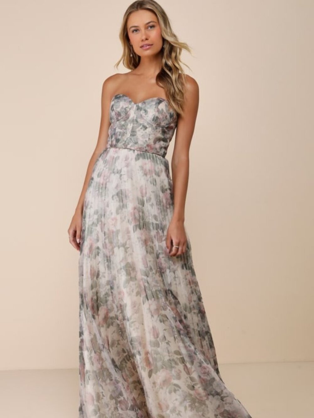 Lulus Most Beautiful Day Ivory Multi Floral Print Organza Maxi Dress Beige